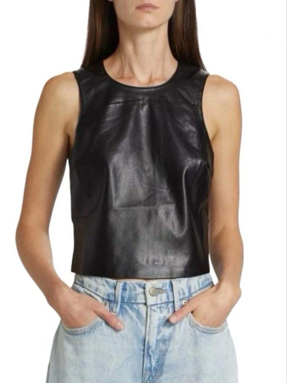 Good American tank top, black faux leather, size 3 (8-10)
